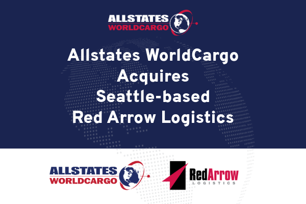 This image announces that Allstates WorldCargo acquires Seattle-based Red Arrow Logistics and links to a press release about the acquisition.