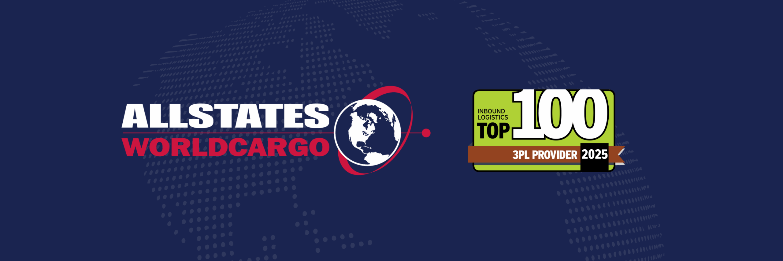 Allstates WorldCargo logo and the Inbound Logistics Top 100 3PL Providers 2025 badge